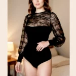 Body din bumbac cu maneci din dantela BO422 - imagine 2