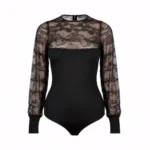 Body din bumbac cu maneci din dantela BO422 - imagine 10