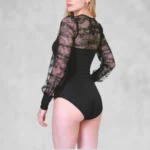 Body din bumbac cu maneci din dantela BO422 - imagine 3