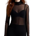 Bluza Tip Maleta Slim Fit din Tull Elastic cu Buline și Detalii de Dantelă - imagine 7