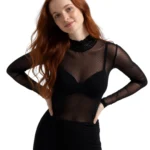 Bluza Tip Maleta Slim Fit din Tull Elastic cu Buline și Detalii de Dantelă - imagine 8
