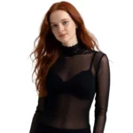 Bluza Tip Maleta Slim Fit din Tull Elastic cu Buline și Detalii de Dantelă - imagine 9