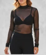 Bluza Tip Maleta Slim Fit din Tull Elastic cu Buline și Detalii de Dantelă - imagine 2