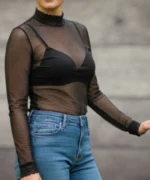 Bluza Tip Maleta Slim Fit din Tull Elastic cu Buline și Detalii de Dantelă - imagine 5